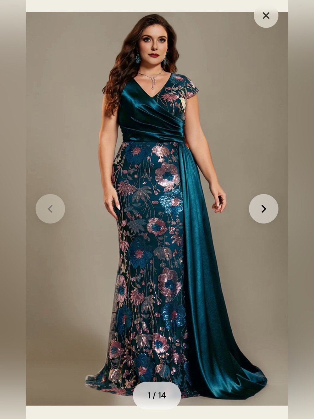 Blue Floral Sequin Evening Gown